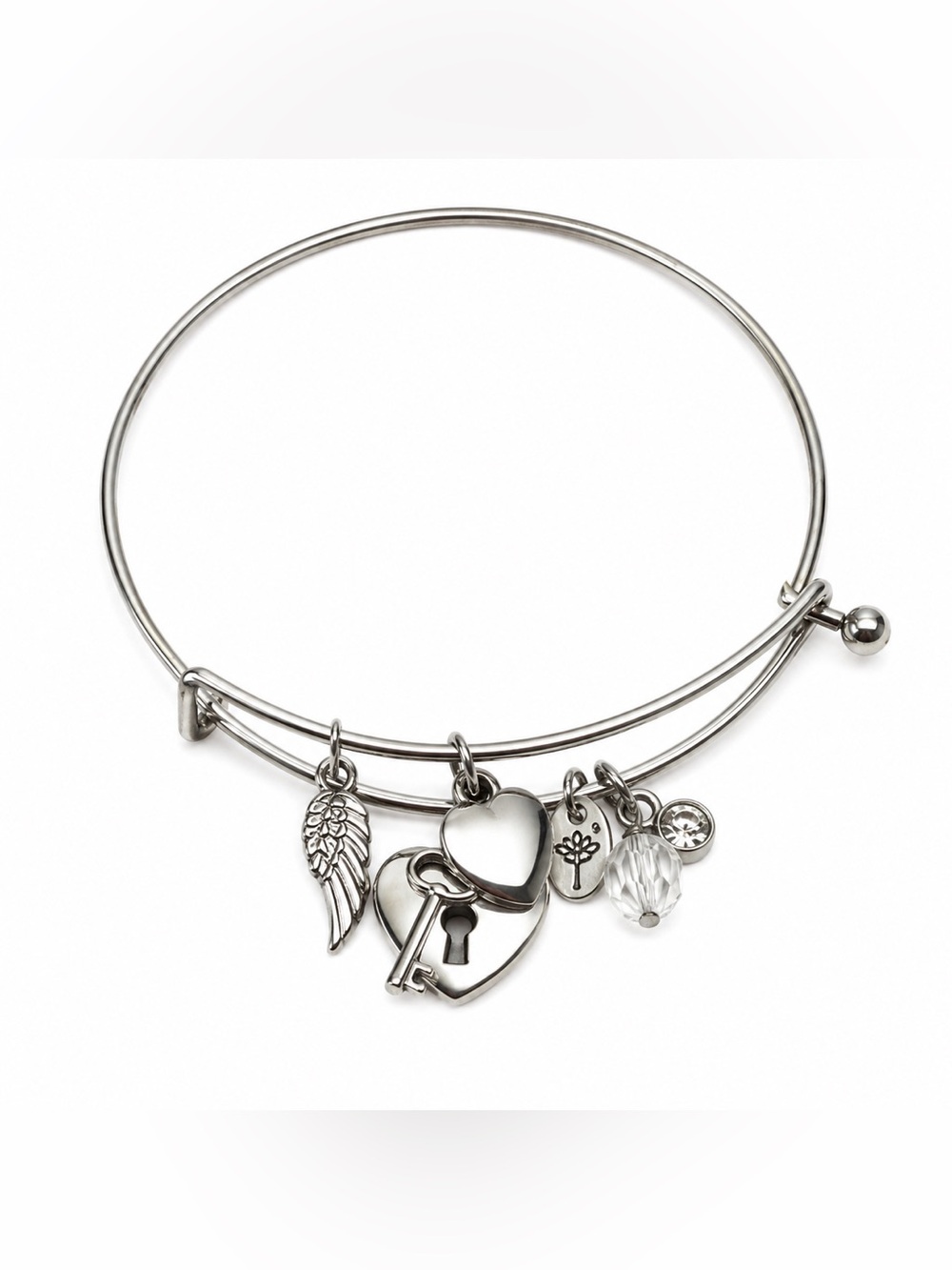 Alex and Ani Guardian Angel Wing Heart Expandable Charm Bangle Silver Tone